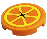 Tile, Round 2 x 2 with Bottom Stud Holder with Cushion with Orange Slice and Black Button Pattern (Sticker) - Set 41701