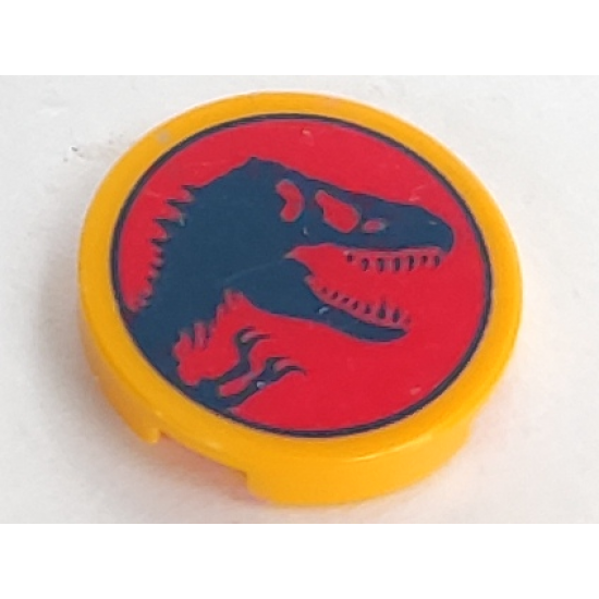 Tile, Round 2 x 2 with Bottom Stud Holder with Jurassic World Logo Pattern