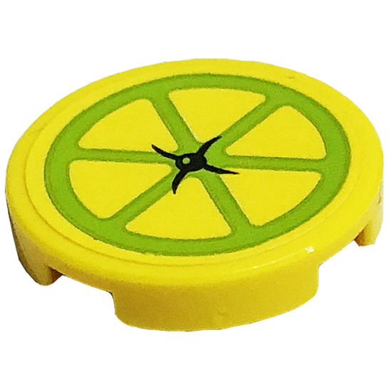Tile, Round 2 x 2 with Bottom Stud Holder with Cushion with Lemon Slice and Black Button Pattern (Sticker) - Set 41701