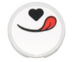 Tile, Round 2 x 2 with Bottom Stud Holder with Black Heart and Smile with Red Tongue Pattern (Sticker) - Set 80036