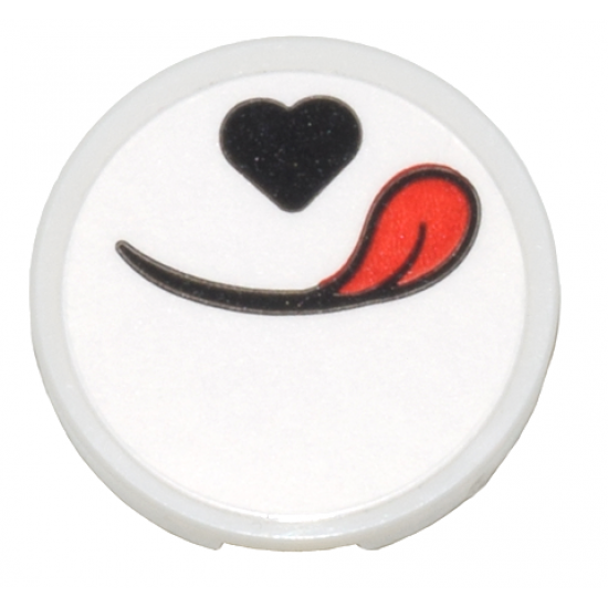 Tile, Round 2 x 2 with Bottom Stud Holder with Black Heart and Smile with Red Tongue Pattern (Sticker) - Set 80036
