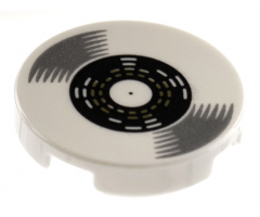 Tile, Round 2 x 2 with Bottom Stud Holder with Vinyl Record with Black Label Pattern