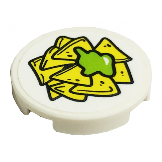 Tile, Round 2 x 2 with Bottom Stud Holder with Yellow Corn Chips and Lime Guacamole Pattern (Sticker) - Set 41701