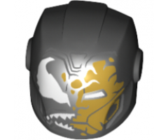 Minifigure, Headgear Helmet Armor Plates and Ear Protectors with Black and Gold Faceplate, White Alien Eyes and White Sharp Teeth Pattern