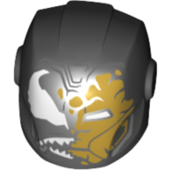 Minifigure, Headgear Helmet Armor Plates and Ear Protectors with Black and Gold Faceplate, White Alien Eyes and White Sharp Teeth Pattern