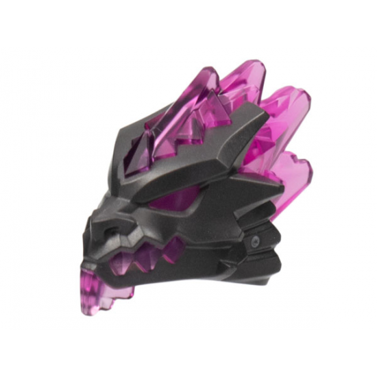 Minifigure, Head Modified Dragon Helmet with Molded Trans-Dark Pink Mouth, Eyes, and Crystal Shards Pattern