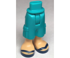 Mini Doll Hips and Trousers Cropped Large Pockets with Molded Medium Tan Legs and Printed Dark Blue Sandals with V-Shaped Straps Pattern - Thin Hinge