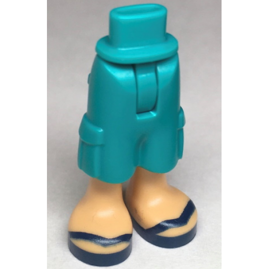 Mini Doll Hips and Trousers Cropped Large Pockets with Molded Medium Tan Legs and Printed Dark Blue Sandals with V-Shaped Straps Pattern - Thin Hinge