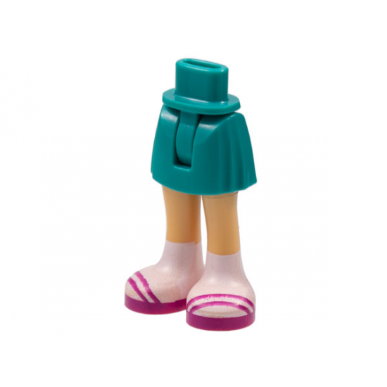 Mini Doll Hips and Skirt with Molded Medium Tan Legs and Printed Magenta Sandals and White Socks Pattern - Thin Hinge
