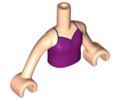 Torso Mini Doll Girl Magenta Tank Top with Dark Blue Straps Pattern, Light Nougat Arms with Hands
