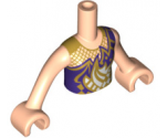 Torso Mini Doll Girl Dark Purple and Gold Top Pattern, Light Nougat Arms with Hands