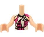 Torso Mini Doll Girl Black, Magenta and White Harlequin Shirt Pattern, Light Nougat Arms with Hands