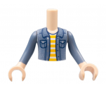 Torso Mini Doll Boy Sand Blue Denim Jacket, White and Bright Light Orange Striped Shirt Pattern, Light Nougat Arms with Hands with Sand Blue Sleeves