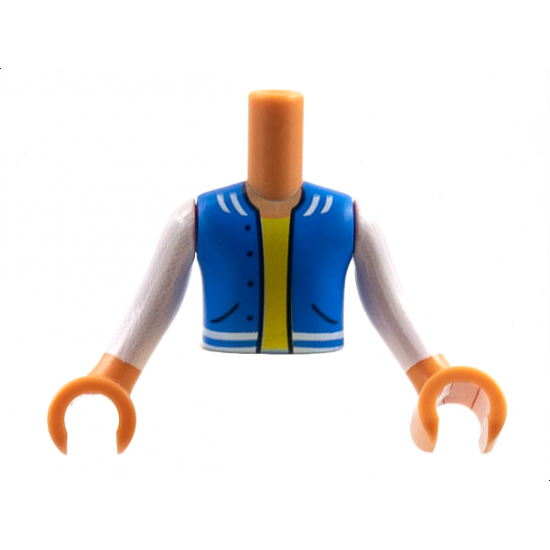 Torso Mini Doll Boy Blue Vest with Pockets, Yellow Undershirt Pattern, Nougat Arms with Hands with White Long Sleeves
