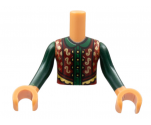 Torso Mini Doll Boy Dark Red Vest with Gold Trim, Dark Green Shirt Pattern, Nougat Arms with Hands with Dark Green Long Sleeves