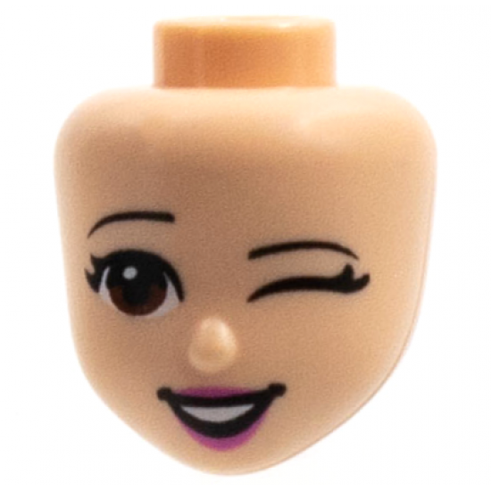 Mini Doll, Head Friends with Reddish Brown Eyes, Left Wink, Dark Pink Lips and Open Mouth Pattern