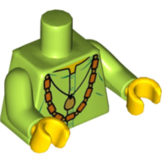 Torso Shirt with Gold Pendant and Bead Necklace Pattern / Lime Arms / Yellow Hands