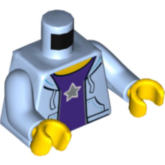 Torso Hooded Sweatshirt Open with Purple Shirt with Silver Star Pattern / Bright Light Blue Arms / Yellow Hands