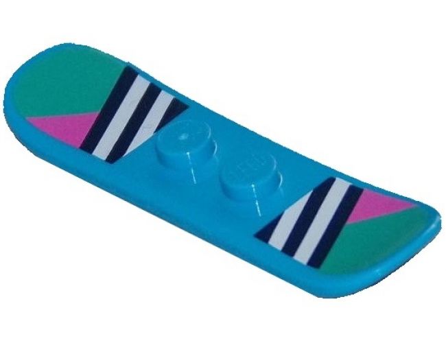 Minifigure, Utensil Snowboard Small with Dark Blue and White Stripes, Dark Pink Triangles and Dark Turquoise Ends Pattern (BAM)