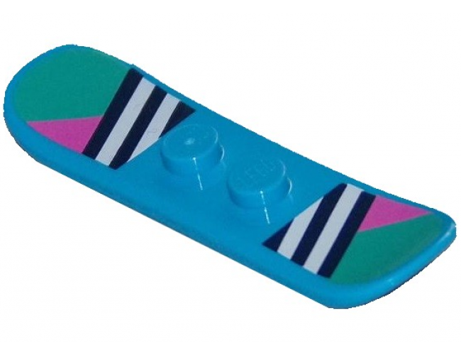 Minifigure, Utensil Snowboard Small with Dark Blue and White Stripes, Dark Pink Triangles and Dark Turquoise Ends Pattern (BAM)