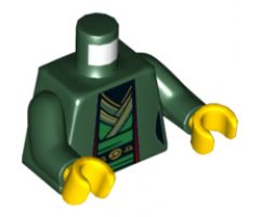 Torso Ninjago Female Robe over Bright Green Tunic with Sash and Black and Gold Trim Pattern / Dark Green Arms / Yellow Hands