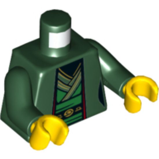 Torso Ninjago Female Robe over Bright Green Tunic with Sash and Black and Gold Trim Pattern / Dark Green Arms / Yellow Hands