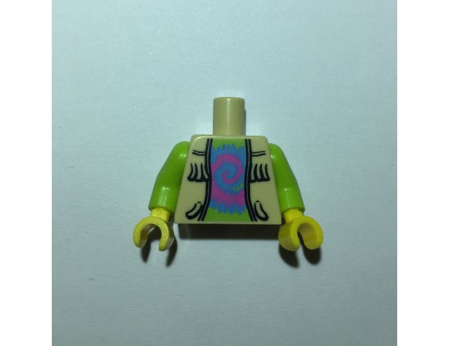 Torso Vest with Fringe over Lime Top with Pink and Blue Swirl Pattern / Lime Arms / Yellow Hands
