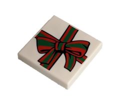 Tile 2 x 2 with Red and Green Ribbon with Bow Pattern (BAM)