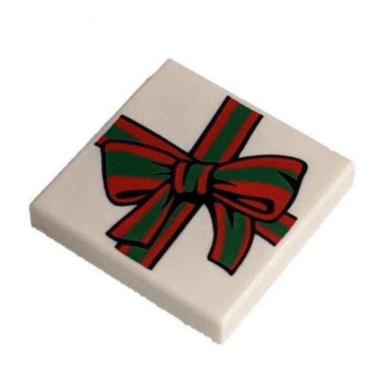 Tile 2 x 2 with Red and Green Ribbon with Bow Pattern (BAM)