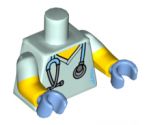 Torso Female Hospital Scrubs with Medium Blue Stethoscope Pattern / Yellow Arms with Light Aqua Short Sleeves Pattern / Medium Blue Hands