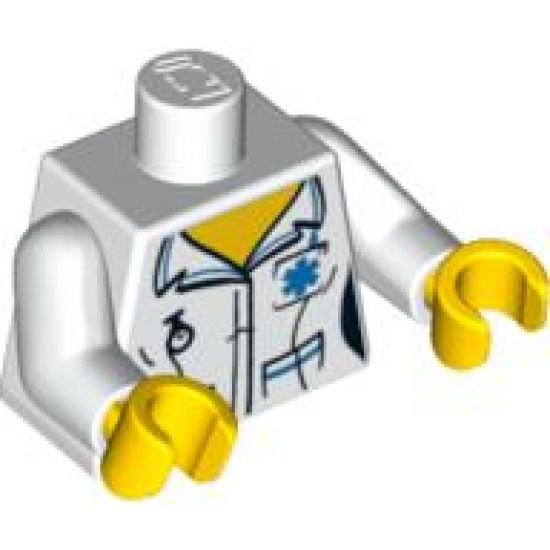 Torso Hospital EMT Star of Life, Female Shirt Open Collar and Fob Watch Pattern / White Arms / Yellow Hands