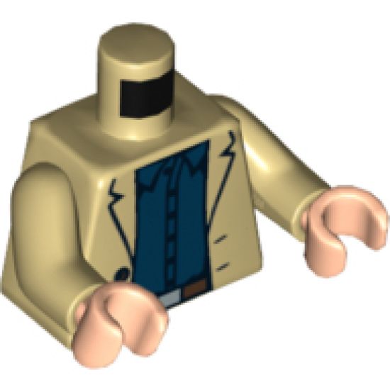 Torso Jacket with 2 Buttons, Dark Blue Shirt and Belt Pattern / Tan Arms / Light Nougat Hands