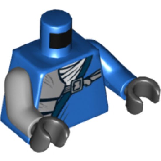 Torso Ninjago Wrap with Shoulder Pouch and Belt Pattern / Blue Arm Left / Light Bluish Gray Arm Right / Black Hands