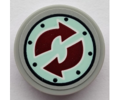 Tile, Round 2 x 2 with Bottom Stud Holder with Dark Red Arrows and Black Dots Pattern (Sticker) - Set 75551