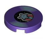Tile, Round 2 x 2 with Bottom Stud Holder with LP Record, Metallic Blue Shooting Star on Label Pattern