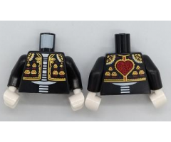 Torso Suit Jacket Bolero with Elaborate Gold Trim, White Skeleton Torso, Red Heart on Back Pattern (BAM) / Black Arms / White Hands