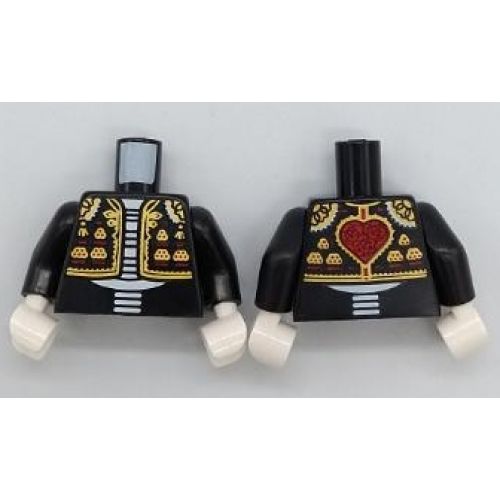 Torso Suit Jacket Bolero with Elaborate Gold Trim, White Skeleton Torso, Red Heart on Back Pattern (BAM) / Black Arms / White Hands