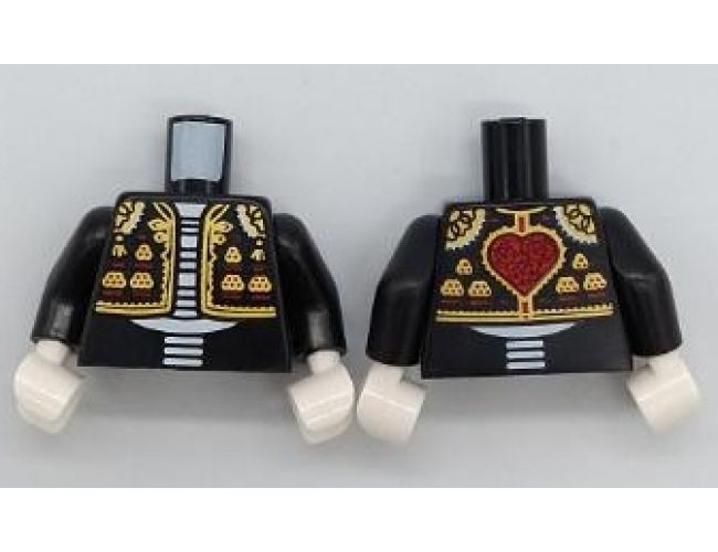 Torso Suit Jacket Bolero with Elaborate Gold Trim, White Skeleton Torso, Red Heart on Back Pattern (BAM) / Black Arms / White Hands
