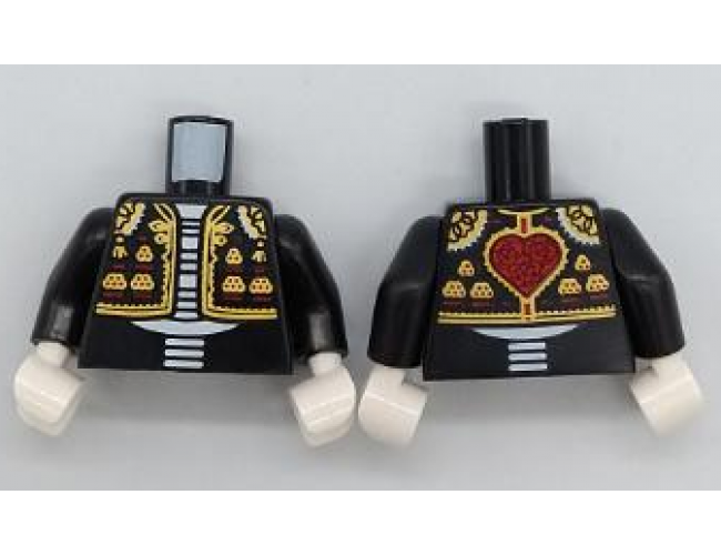 Torso Suit Jacket Bolero with Elaborate Gold Trim, White Skeleton Torso, Red Heart on Back Pattern (BAM) / Black Arms / White Hands