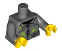 Torso Silver Zipper and Lime Paint Splotches Pattern / Dark Bluish Gray Arms / Yellow Hands