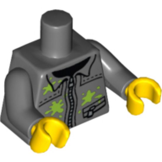 Torso Silver Zipper and Lime Paint Splotches Pattern / Dark Bluish Gray Arms / Yellow Hands