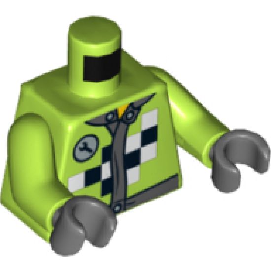 Torso Mechanic Race Jacket with Wrench and Black and White Checkered Pattern / Lime Arms / Dark Bluish Gray Hands