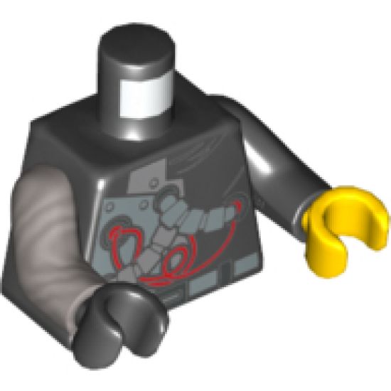 Torso Ninjago with Red Wires and Mechanical Parts Pattern / Black Arm Left / Flat Silver Arm Right / Yellow Hand Left / Black Hand Right