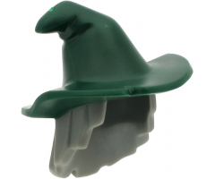 Minifigure, Hair Combo, Hair with Hat, Mid-Length Scraggly with Dark Green Floppy Witch Hat Pattern (BAM)