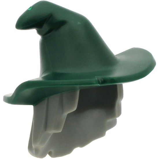 Minifigure, Hair Combo, Hair with Hat, Mid-Length Scraggly with Dark Green Floppy Witch Hat Pattern (BAM)