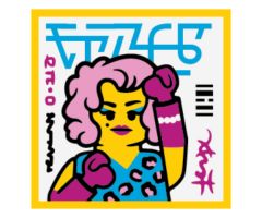 Tile 2 x 2 with BeatBit Album Cover - Woman with Pink Hair and Magenta Gloves Pattern