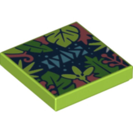 Tile 2 x 2 with BeatBit Album Cover - Coral, Lime and Bright Green Tree Leaves Pattern