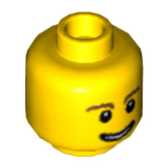 Minifigure, Head Brown Eyebrows, Thin Grin with Teeth, Black Eyes with White Pupils Pattern - Hollow Stud