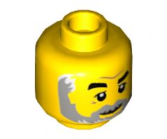 Minifigure, Head Black Eyebrows, Right Raised, Dark Orange Brow Furrow, Crow's Feet, Light Bluish Gray Beard, White Highlights Pattern - Hollow Stud