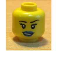 Minifigure, Head Female with Black Eyebrows, Eyelashes, Blue Lips, Smile Pattern - Hollow Stud